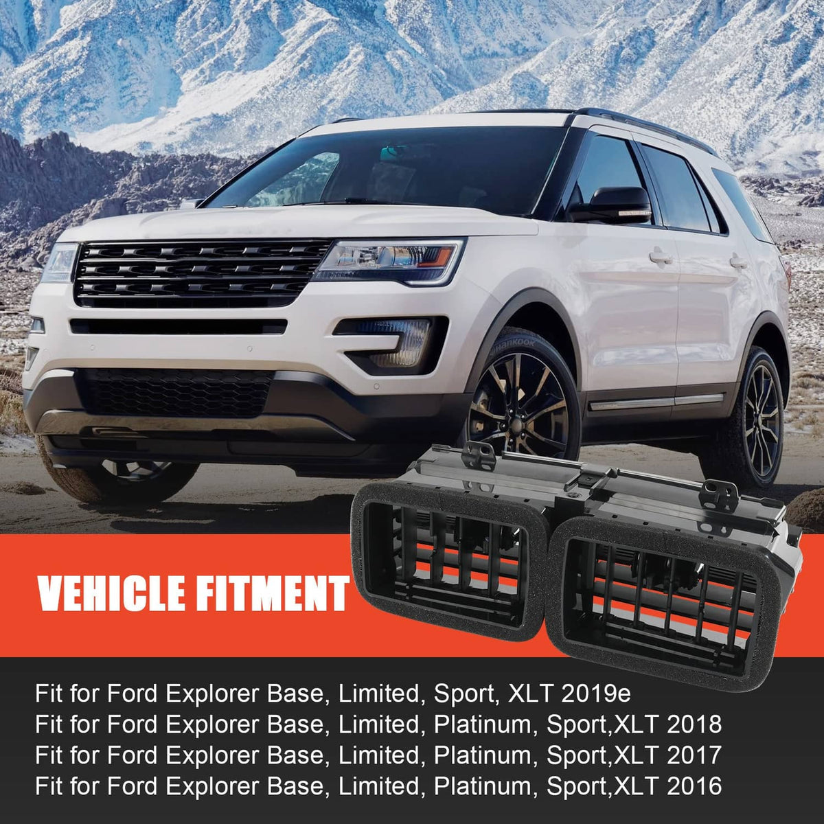 Solidspare Black Dual Center Dash Air Vent FB5Z-19893-AD For 2016-2019 Ford Explorer