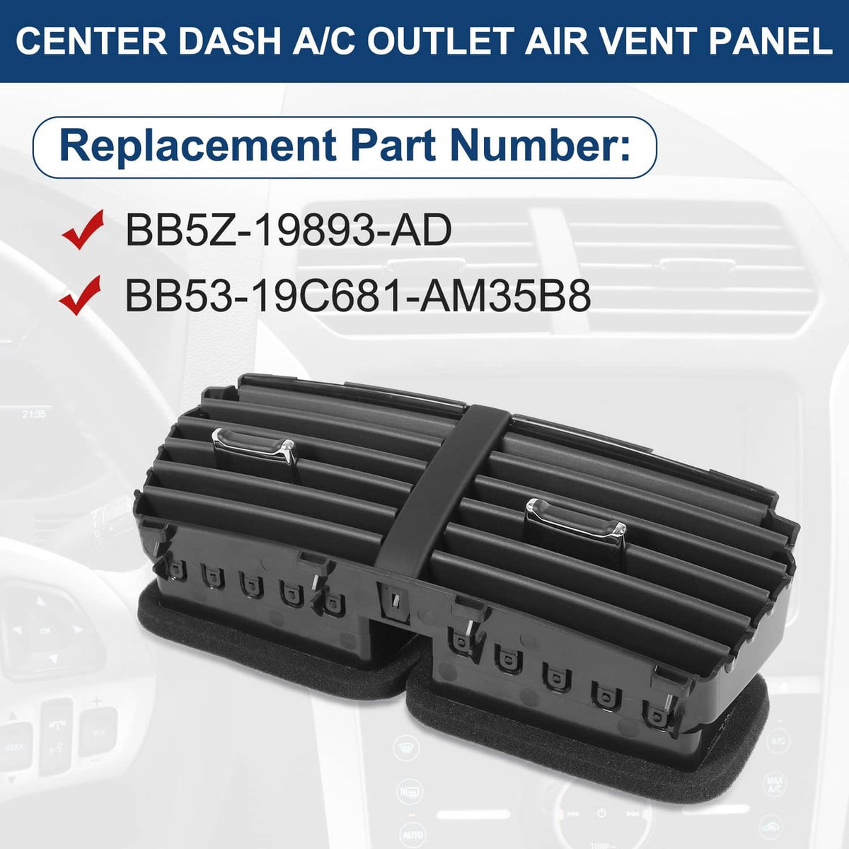 Solidspare Dash A/C Heater-Air Outlet Louver Vent BB5Z-19893-AD For 2011-15 Ford Explorer
