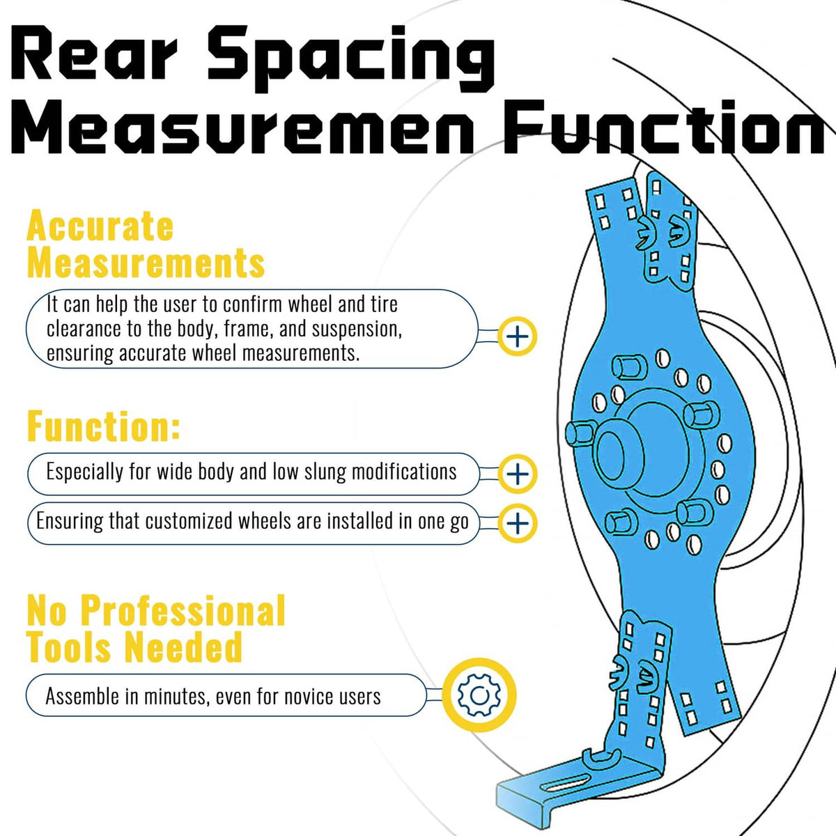 Solid Spare 14"-22" Wheel Fitment Simulator Tool Tire Test Size For Measuring Mockup 5-Lug