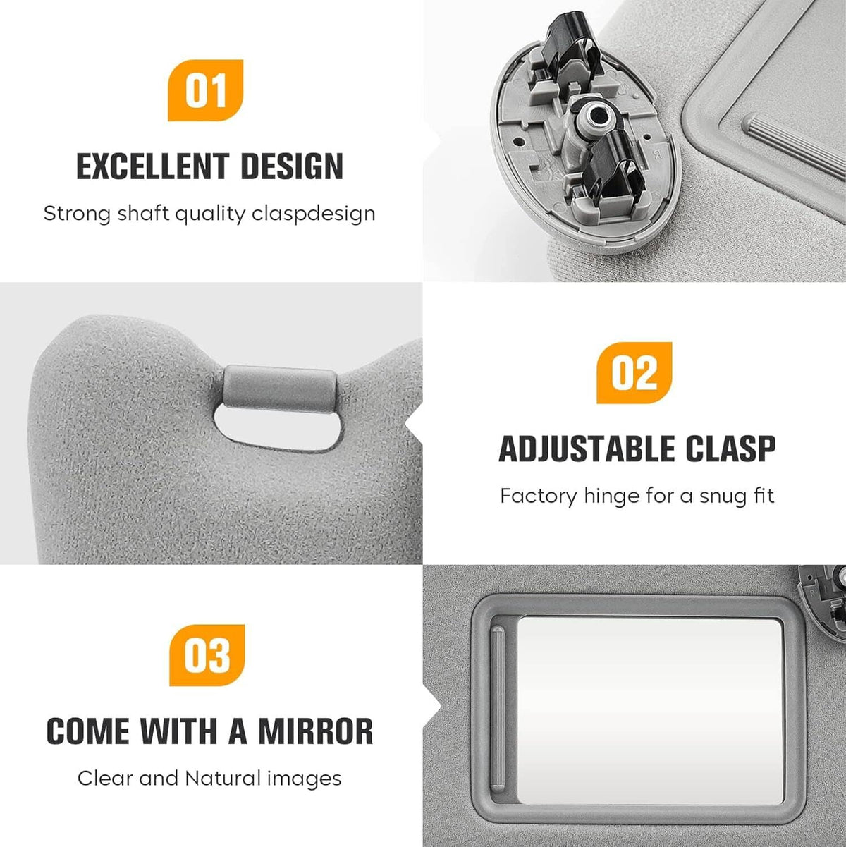 Solidspare Pair Sun Visor Left & Right Side Without Sunroof Gray For Toyota Camry 2007-2011
