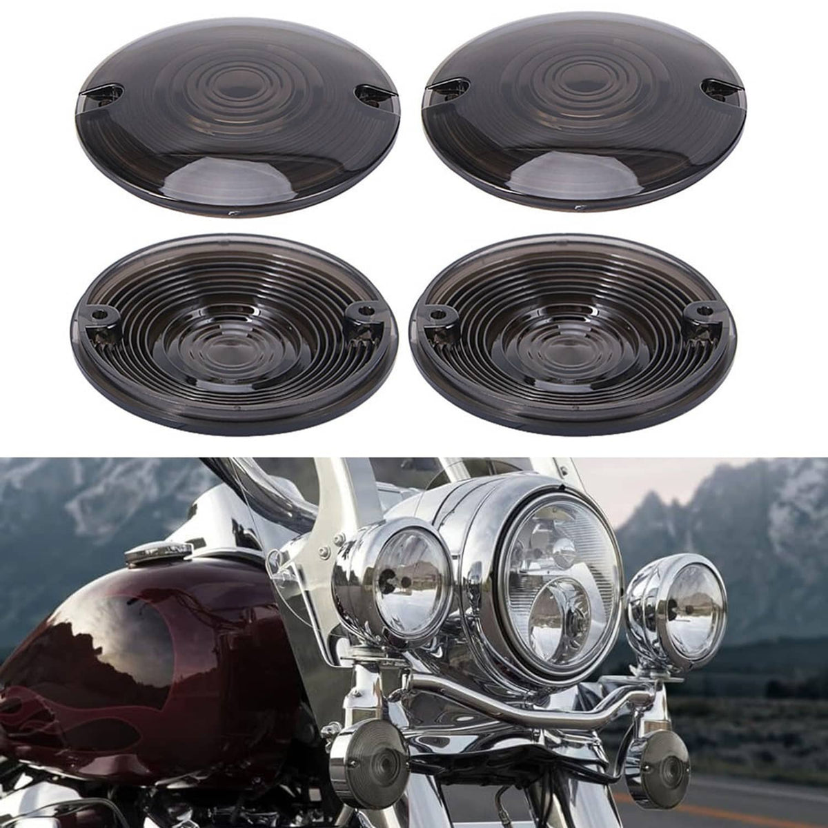 Solidspare 4PCS Smoke Turn Signal Light Cover Lens for Harley Touring Electra Road King