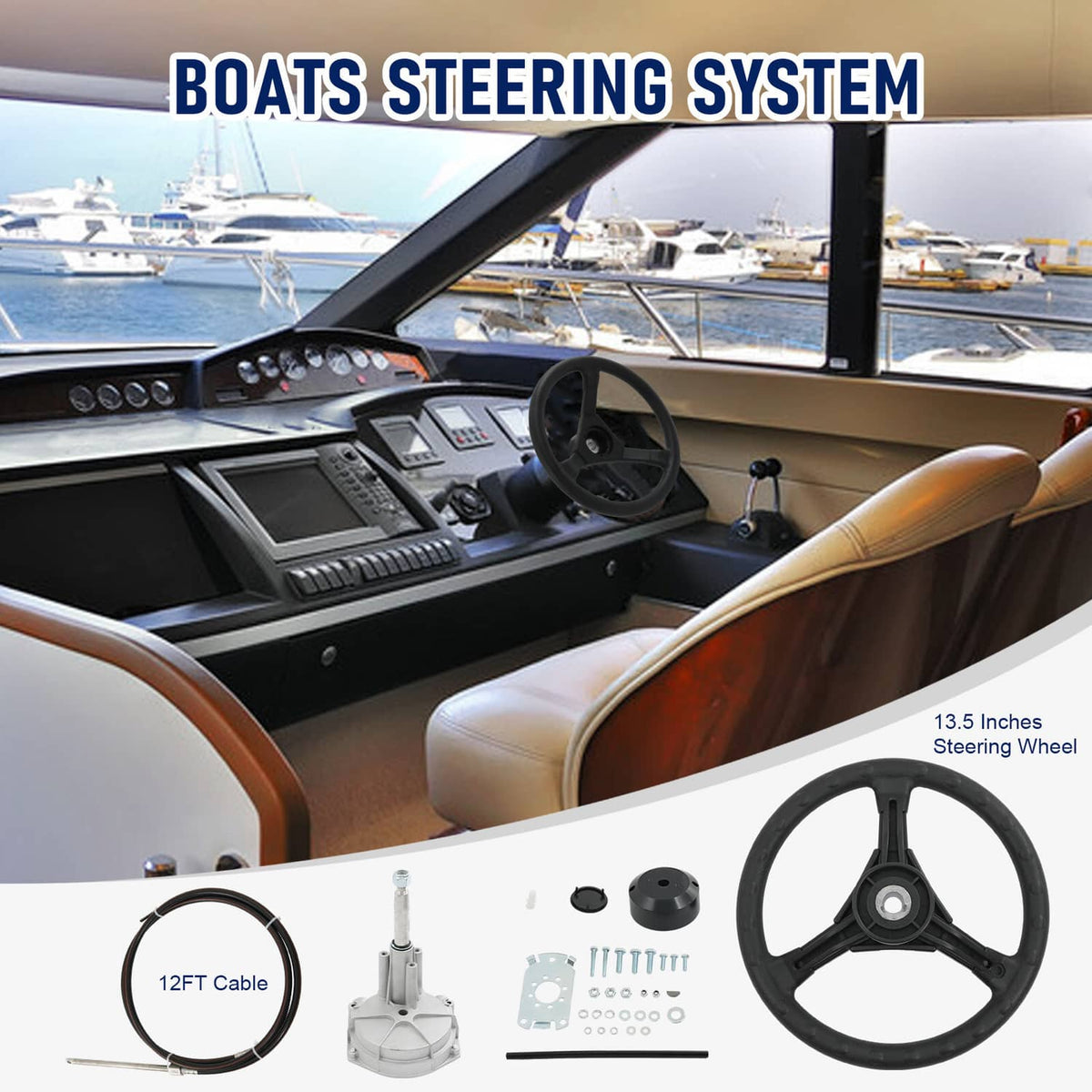 Solidspare 12 Ft Feet Boat Rotary Steering System w/ Wheel Kit For Outboard Marine SS13712