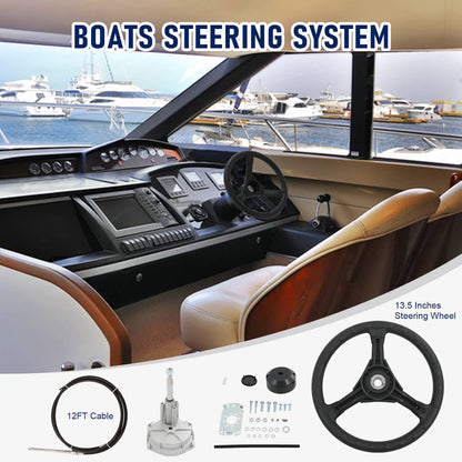 Solidspare 12 Ft Feet Boat Rotary Steering System w/ Wheel Kit For Outboard Marine SS13712