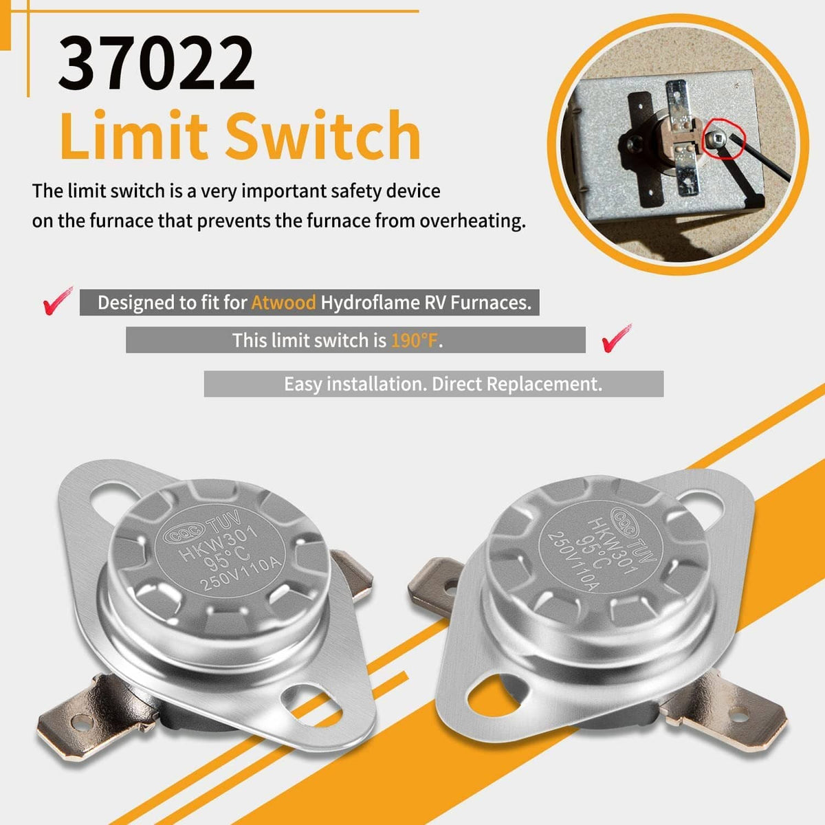 Solid Spare 37022 Limit Switch for Atwood RV Furnace 85-III, 85-IV, 1522, 2334, 8516, 8520