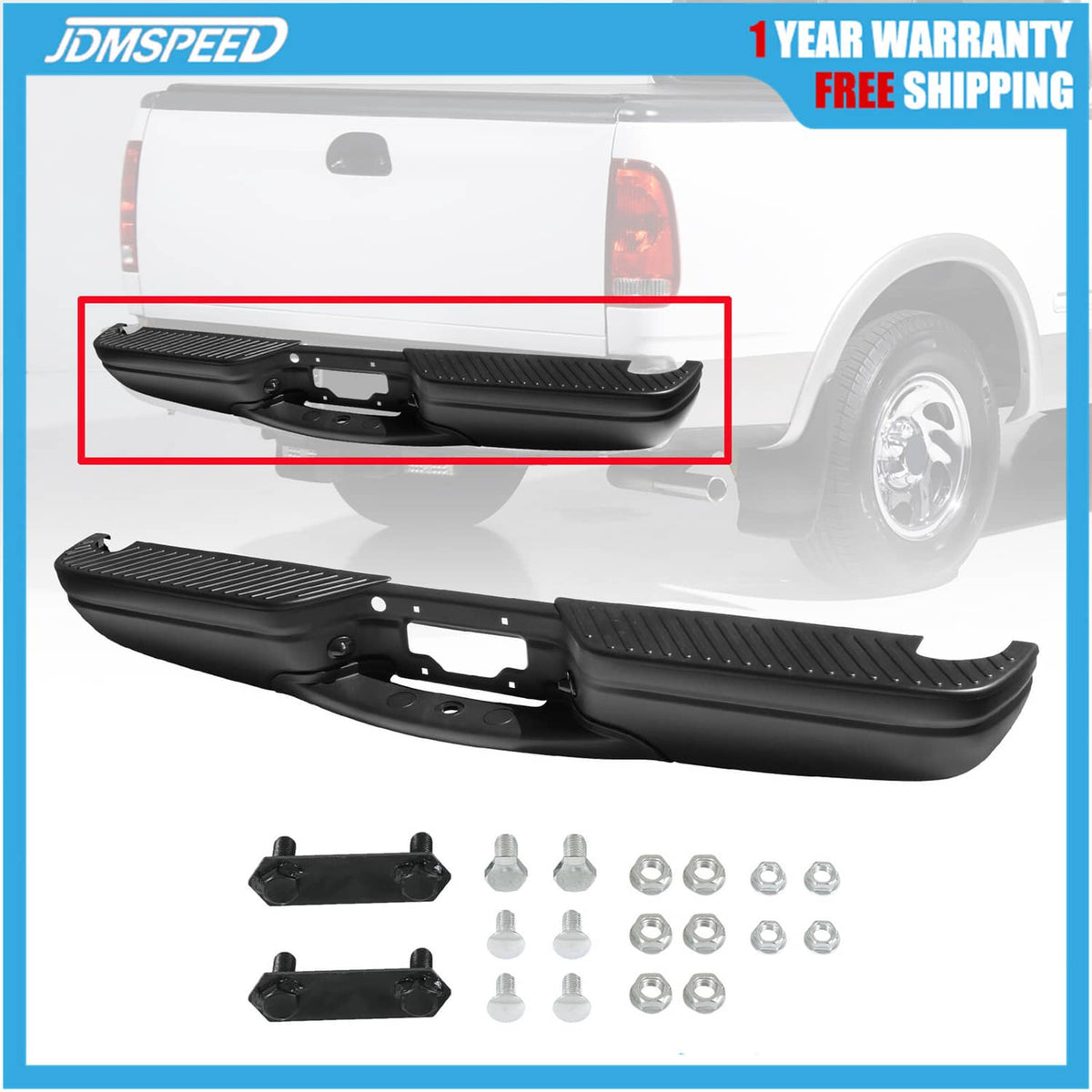 Solidspare Black Rear Step Bumper Assembly For 97-04 Ford F-150 97-99 Ford F-250 Styleside