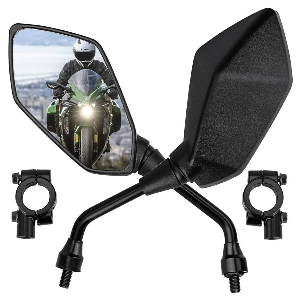 Solidspare Pair 7/8" Motorcycle Rear View Side Mirrors For Suzuki Honda Kawasaki Handle Bar