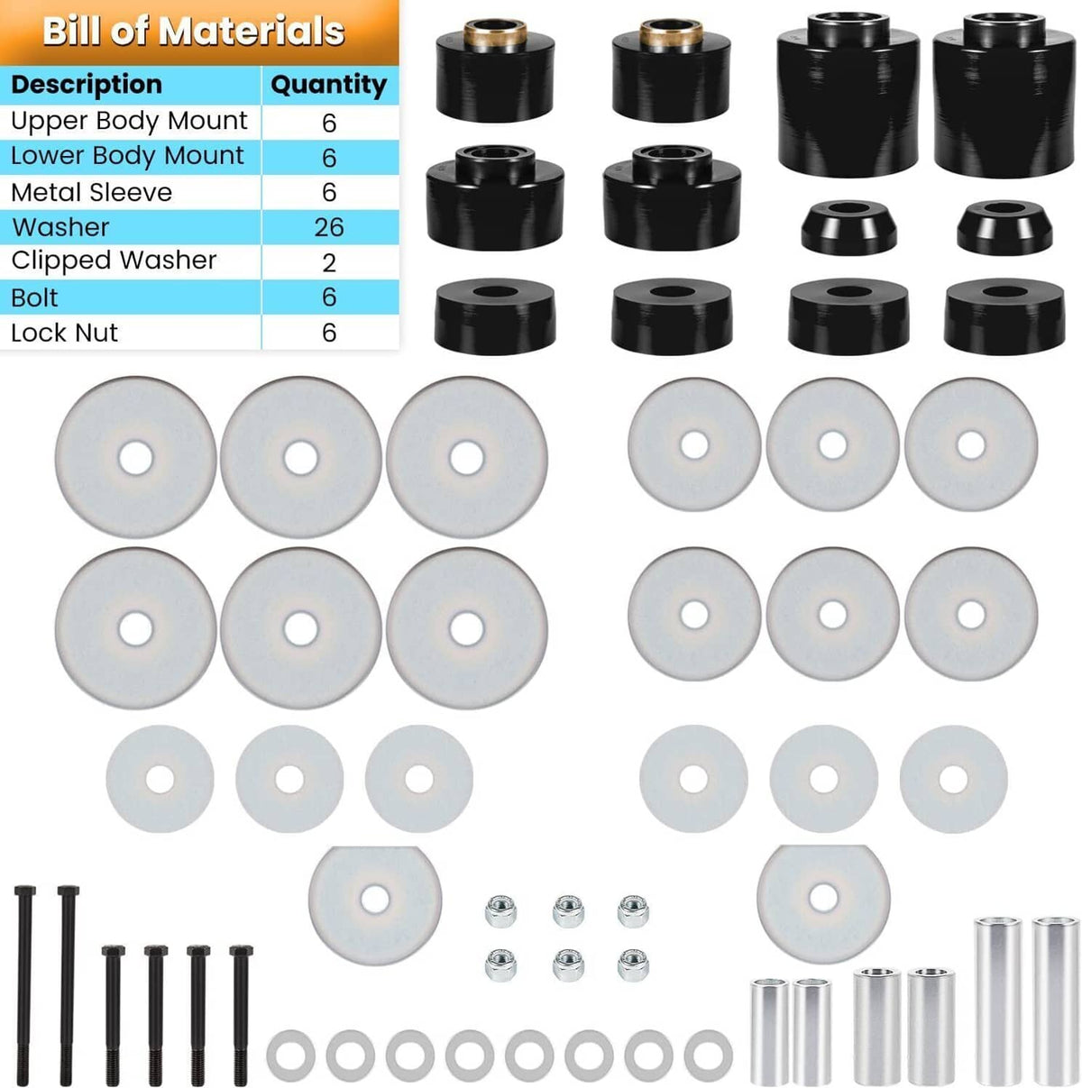 Solid Spare For 1980-1998 Ford F150 F250 F350 2WD 4WD 4.4123R Body Mount Bushing Set Kit