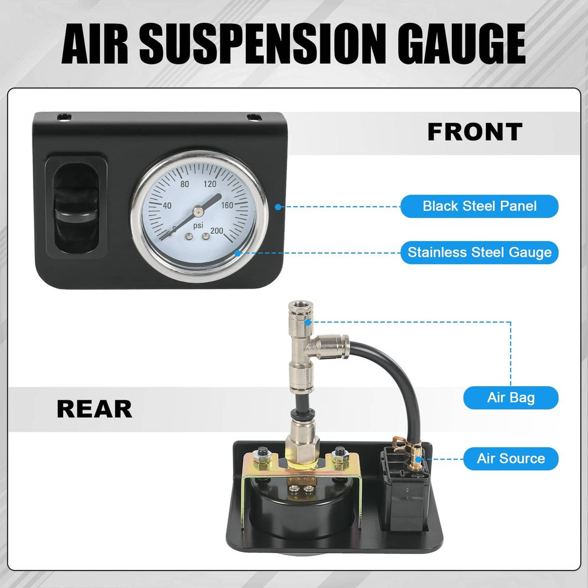 Solidspare Single Air Gauge Control Kit For In-Cab Air Suspension System with Paddle Switch