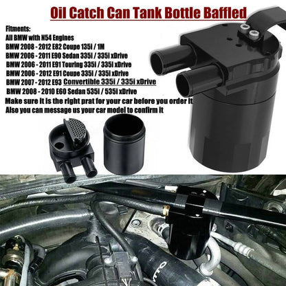 Solidspare Billet Aluminum Black Oil Catch Can Tank Bottle Baffled For BMW N54 335i 535i