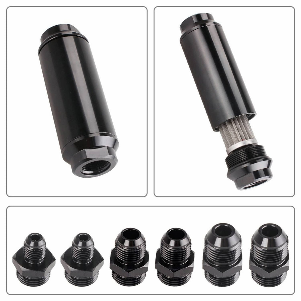 Solid Spare Universal Racing In-Line Fuel Filter AN6 AN8 AN10 Adapter 40 Micron Cleanable
