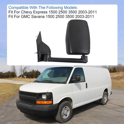 Solidspare LH + RH Pair Manual Tow Mirrors For 2003-2017 Chevy Express Savana Van Smooth