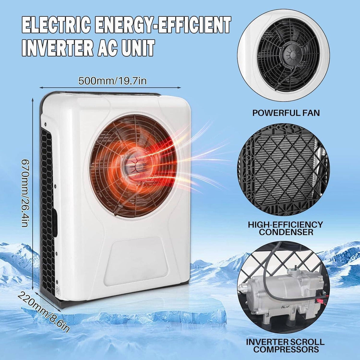 Solidspare 12000BTU 12V Truck Cab Air Conditioner Split AC for Semi Trucks Bus RV Caravan