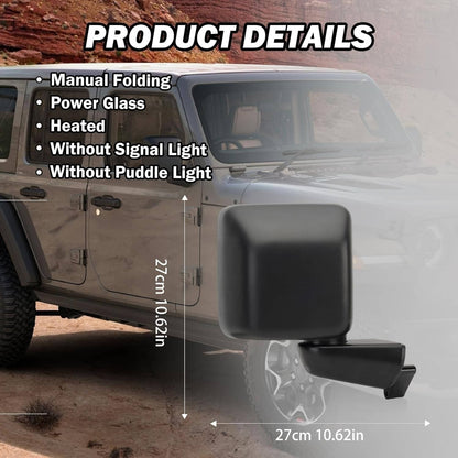 Solidspare Right Passenger Side Power Heated Mirror For 2018-2024 Jeep Wrangler Gladiator