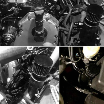 Solidspare 10AN Oil Catch Can Reservoir Tank 2 Port Dual Breather Filter Baffled +10FT Hose