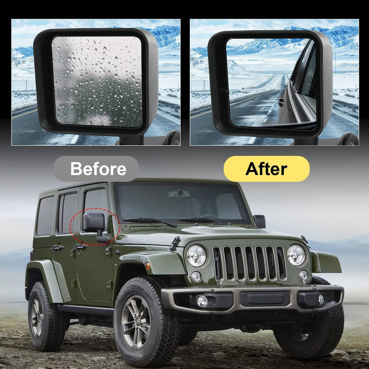 Solidspare Side Mirrors Manual Pair For 2007-2017 Jeep Wrangler JK Left +Right Black