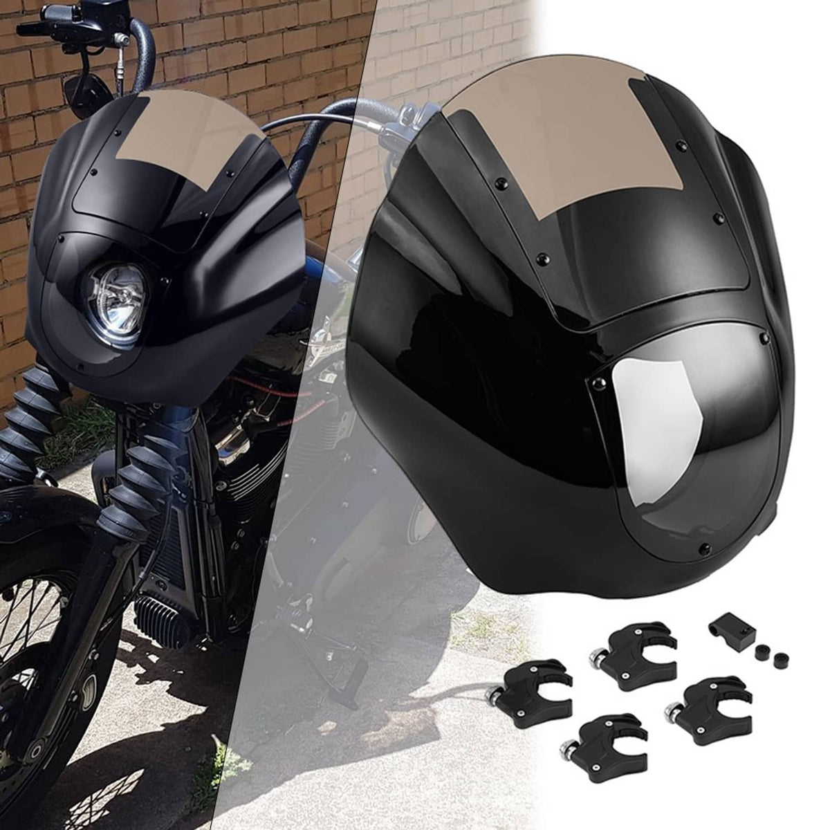 Solidspare Quarter Head Fairing Windshield w/49mm Fork Clamp For Harley 2018-2025 StreetBob