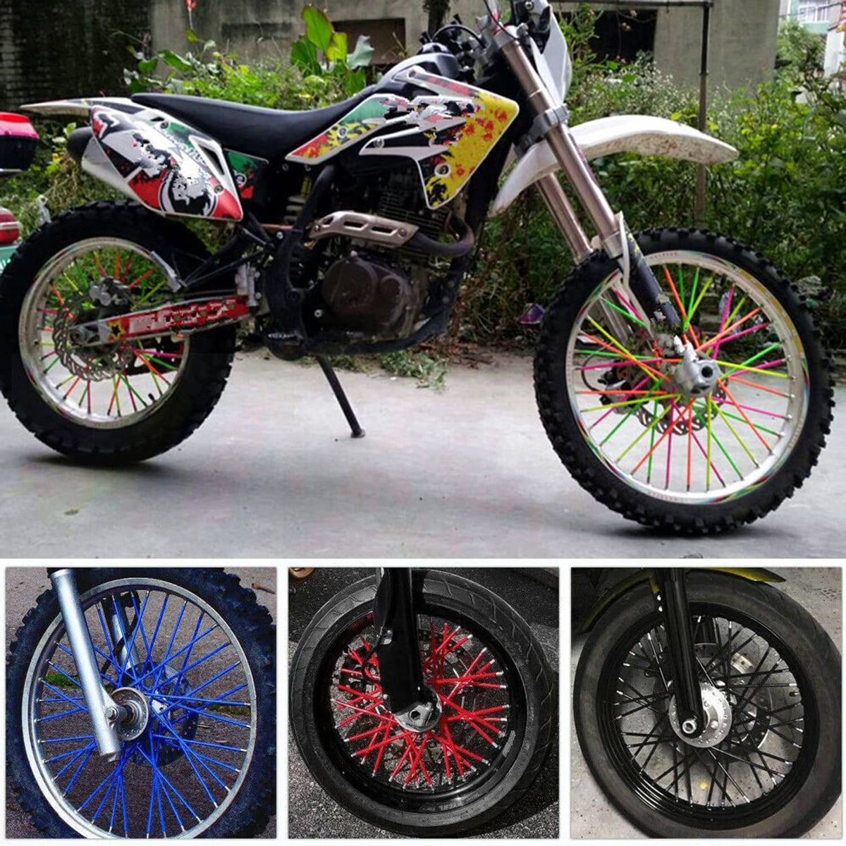 Solidspare Black Spoke Skins Covers Wraps Wheel Rim Guard Protector Motorcycle Dirt Bike