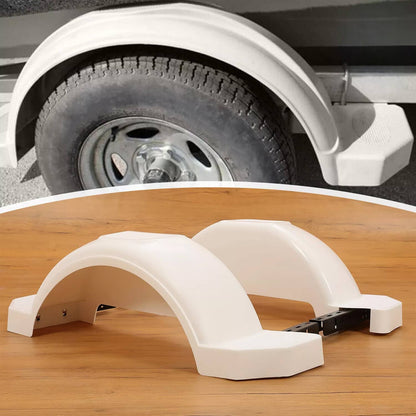 Solidspare Pair L&R Single Axle Trailer Fenders White HDPE For 13" diameter Wheels Tires