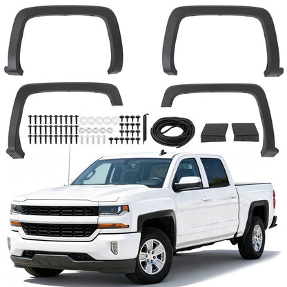 Solidspare 4Pcs Fender Flares for Chevrolet Silverado 1500 2014 2015 2016 2017 2018 Black