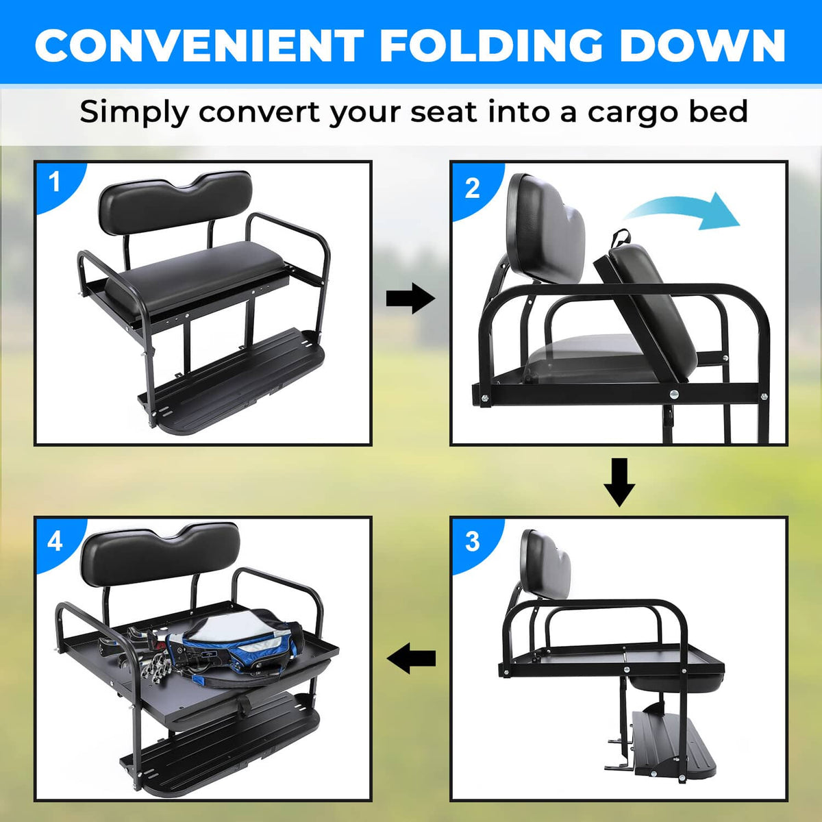 Solidspare For Yamaha G2 G9 Gas Electric Folding Fold Black Golf Cart Rear Back Seat Kit