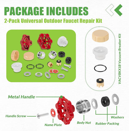 Solidspare for ASSE 1019-A Outdoor Faucet Repair Kit w/VACVBKX1B Vacuum Breaker kit, 2 Pack