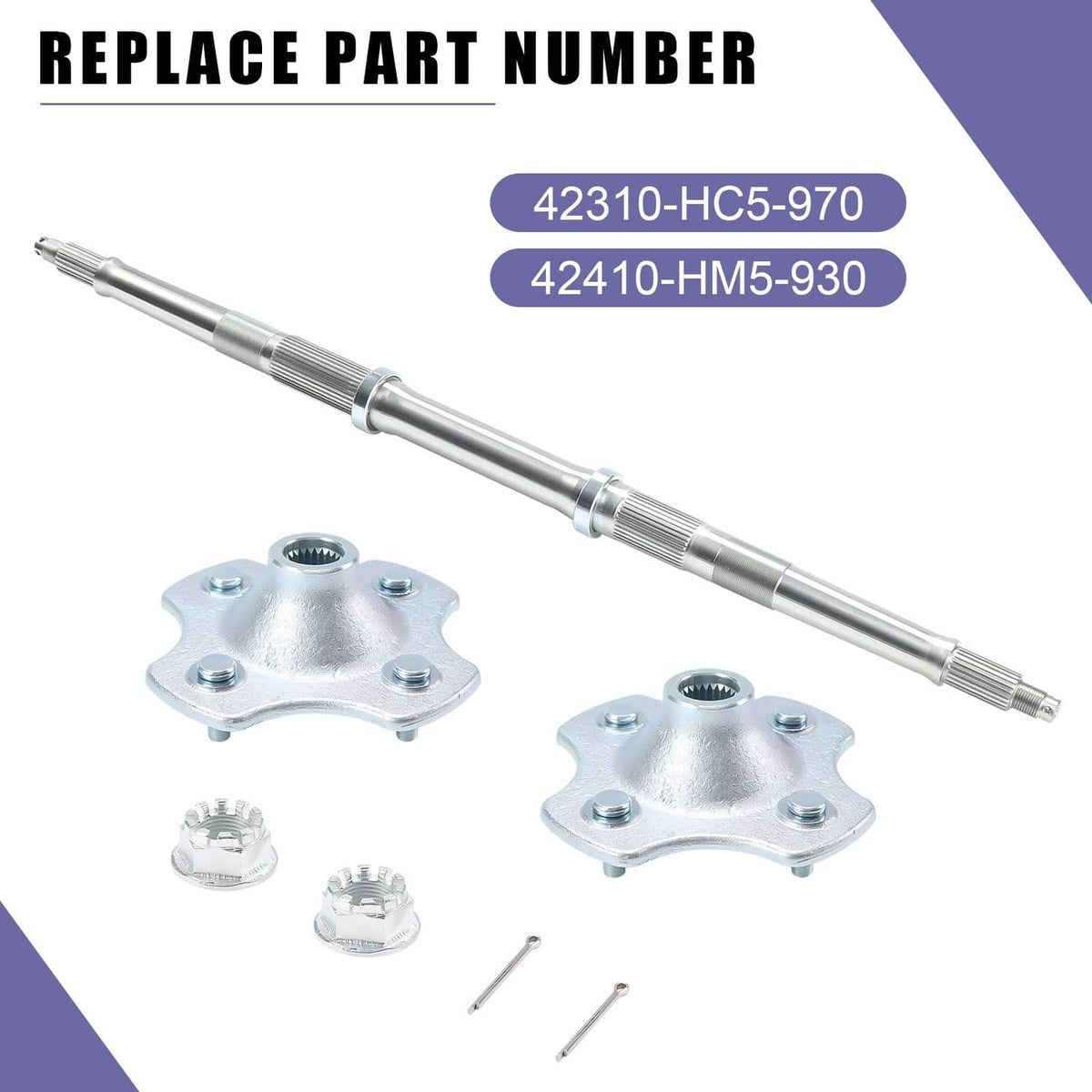 Solidspare For Honda TRX300FW Fourtrax 300 4X4 1988-1991 Rear Axle Shaft W/ Wheel Hub Nuts