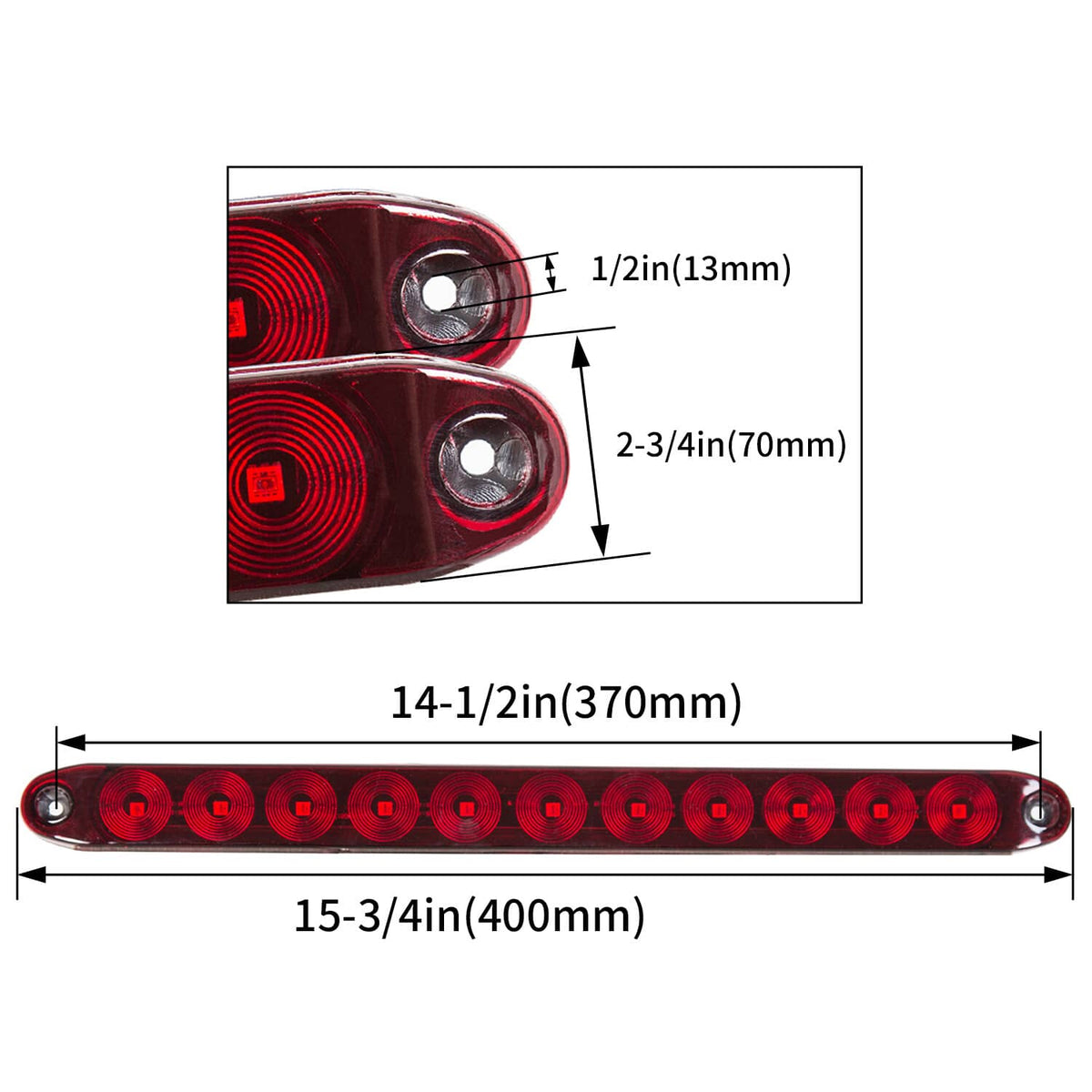 Solidspare 2 pcs 16" Red Trailer Truck Light Bar 11 LED chips Turn Rear Brake Lamp Strip