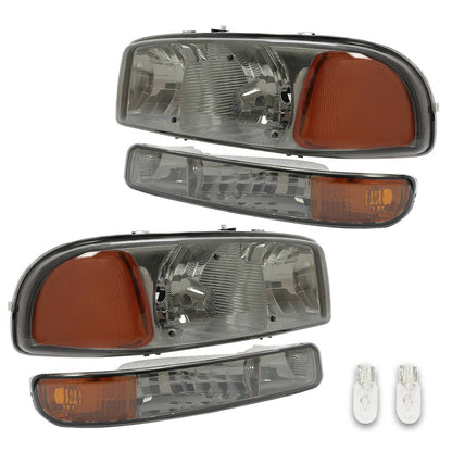 Solid Spare Chrome Headlights+Bumper Lamp Smoke Lens For GMC Sierra 1500 Yukon XL 1999-2007