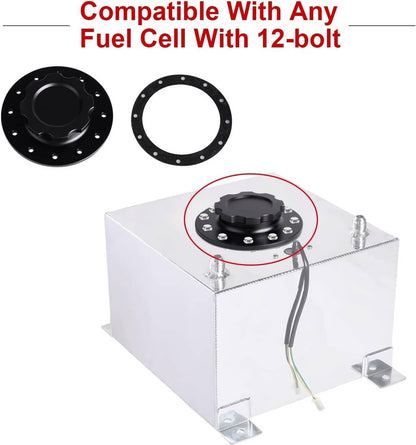Solidspare Black Billet Aluminum Easy Fill Fuel Cell Cap with 12 Bolting Holes Cell Bung