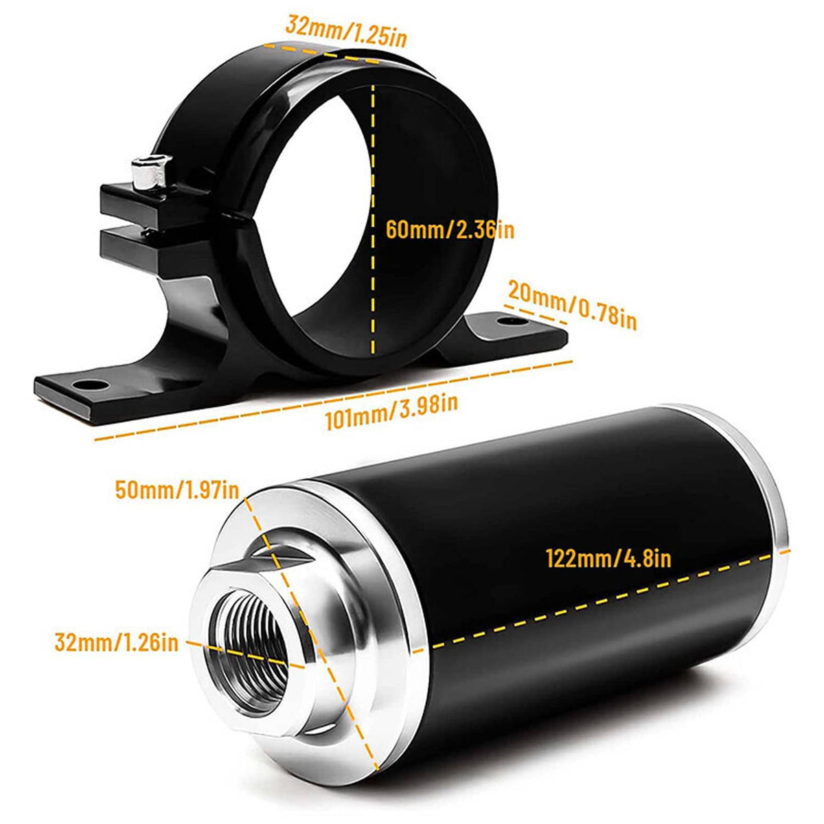 Solidspare High Flow 100 Micron Inline Fuel Filter Cleanable AN6 AN8 AN10 Adapter Fitting