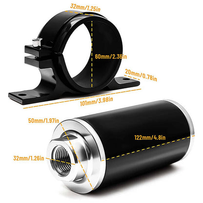 Solidspare High Flow 100 Micron Inline Fuel Filter Cleanable AN6 AN8 AN10 Adapter Fitting