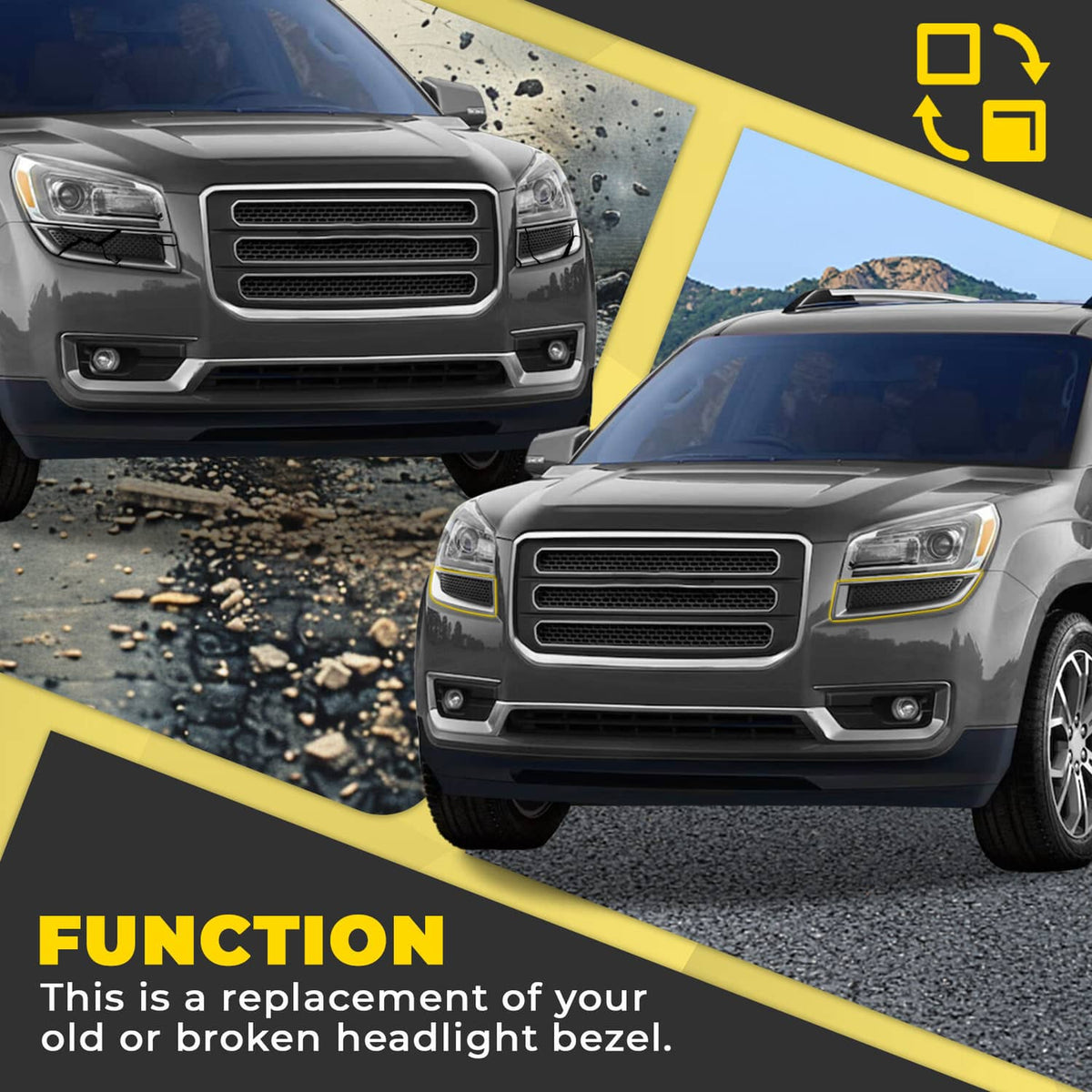 Solid Spare Headlight Cover Trim Set For 2013-2017 GMC Acadia Molding #20982400 20982401