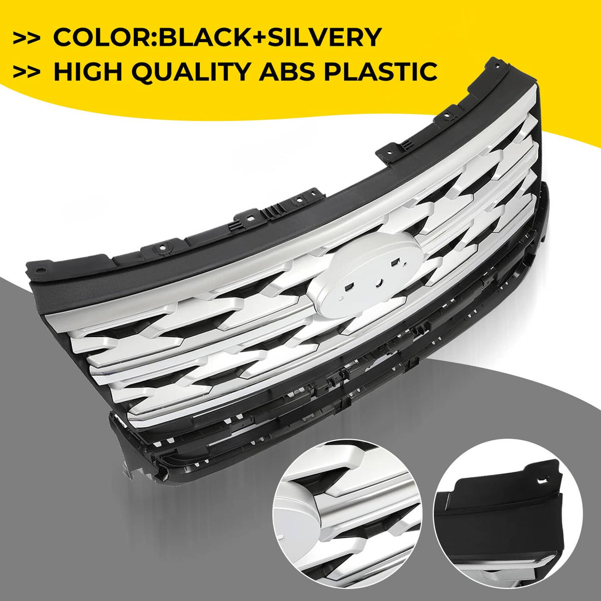 Solid Spare For Ford Explorer 2018 2019 Front Bumper Grill Upper Grille ABS Painted Chrome