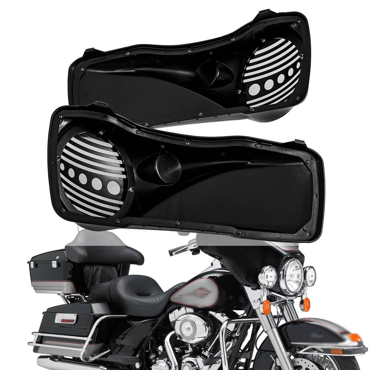 Solidspare 8" Vivid Black Speaker Lids w/ Tweeter port For Harley 1994-2013 Touring Models