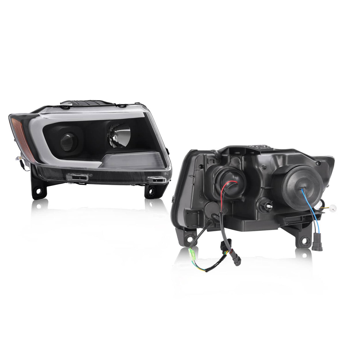 Solid Spare For Jeep Grand Cherokee 2011 2012 2013 LED DRL Projector Headlights Black Pair