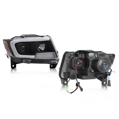 Solid Spare For Jeep Grand Cherokee 2011 2012 2013 LED DRL Projector Headlights Black Pair