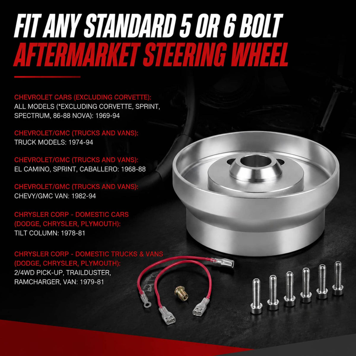 Solidspare Silver 5 & 6 Hole Steering Wheel Polished Hub Adapter For GM Chevy Aluminum