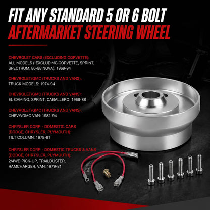 Solidspare Silver 5 & 6 Hole Steering Wheel Polished Hub Adapter For GM Chevy Aluminum