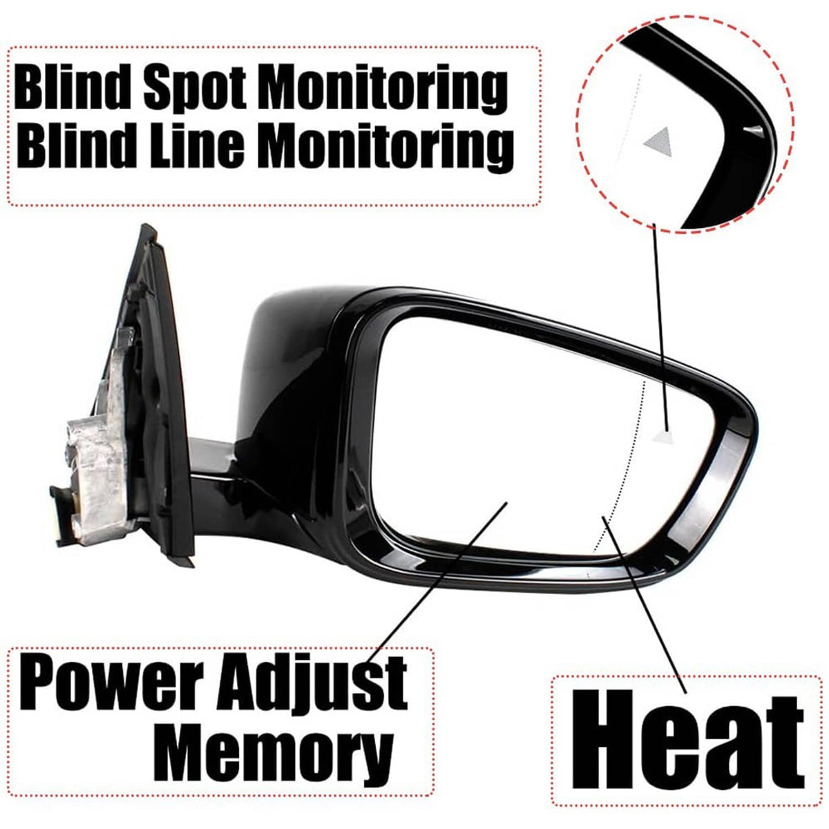 Solidspare Fits BMW 320i 330i 330e 2019-2023 Passenger Right Mirror With Blind Spot Black