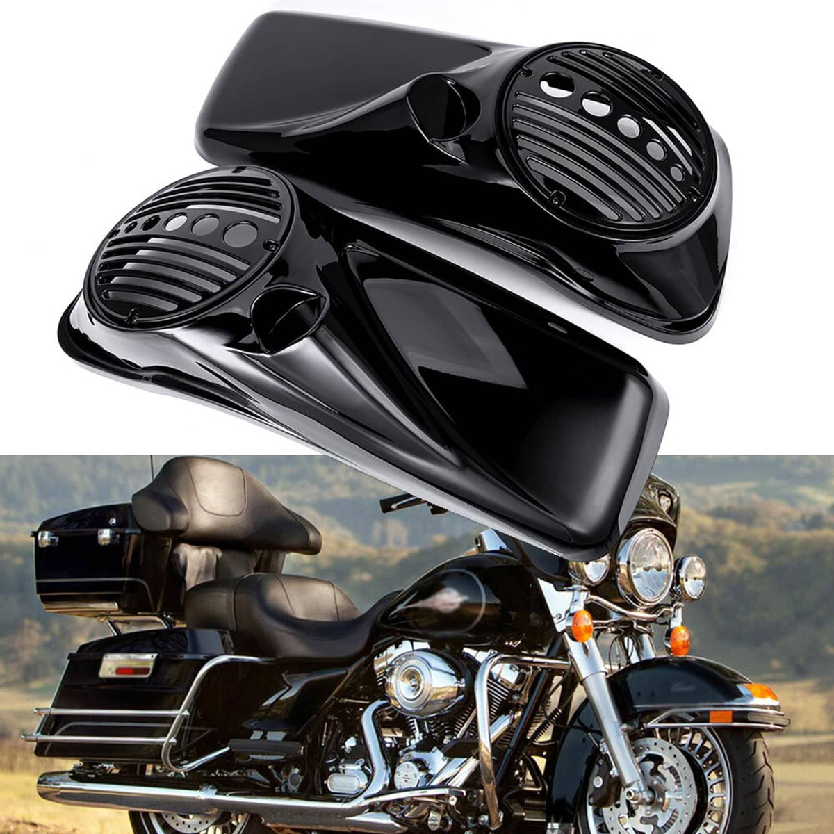 Solidspare For Harley Touring Models 2014-2025 Black 8" Speaker Lids with Tweeter Port US