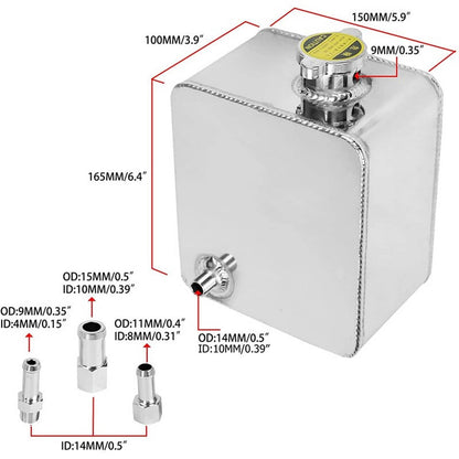 Solidspare Universal Car 2.5L Aluminum Water Coolant Radiator Overflow Recovery Tank Bottle