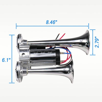 Solidspare Super Loud Car Electric Horn 600DB 12V Dual Trumpets Truck Boat Train Speaker