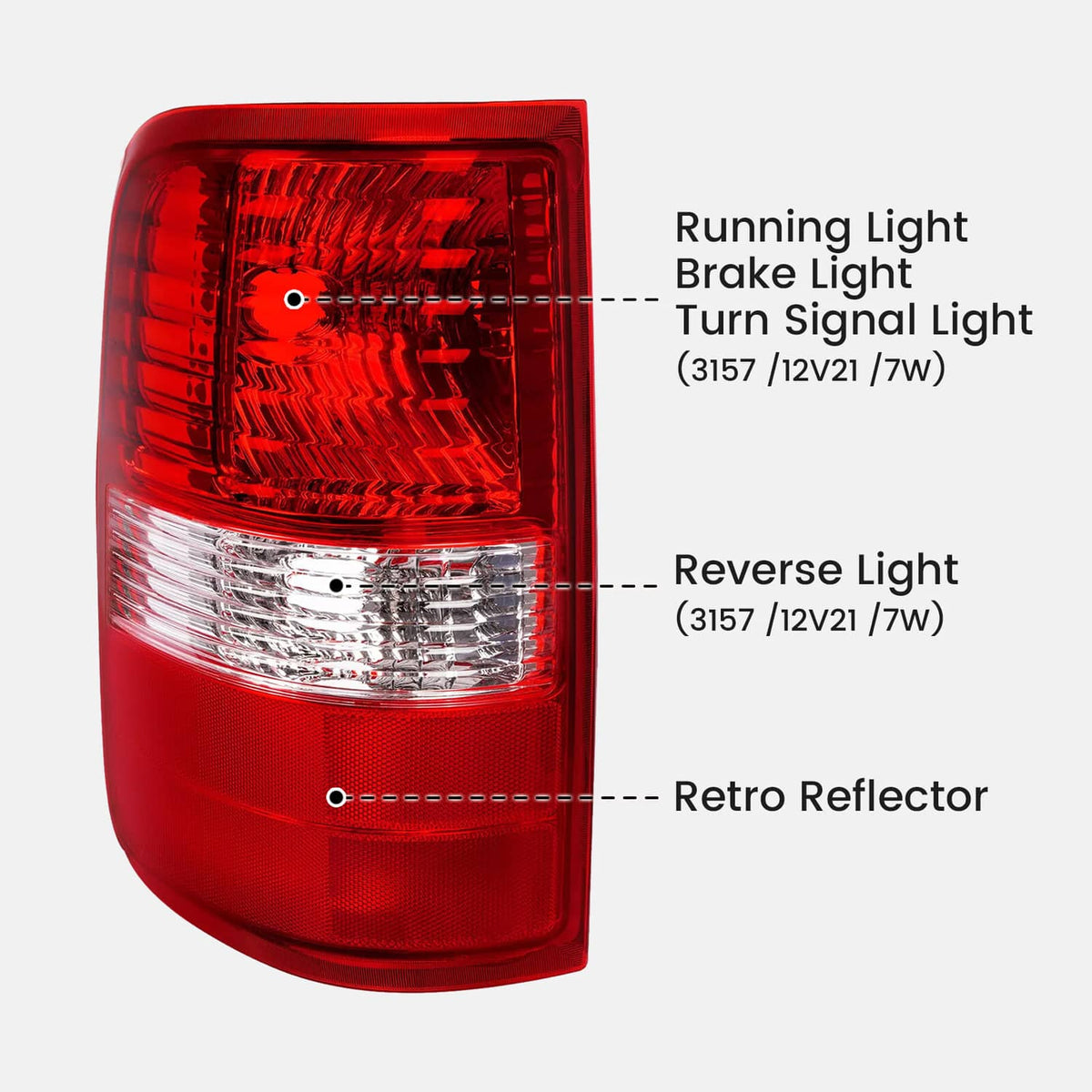 Solid Spare New Red Lens Tail Light Set For Ford F-150 2004-2008 Driver and Passenger Side