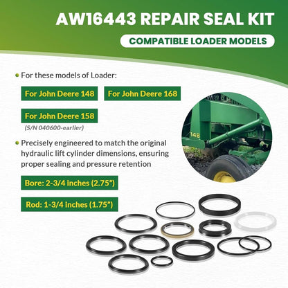 Solid Spare AW16443 Hydraulic Cylinder Seal Kit For John Deere 148 158 168 Farm Loader