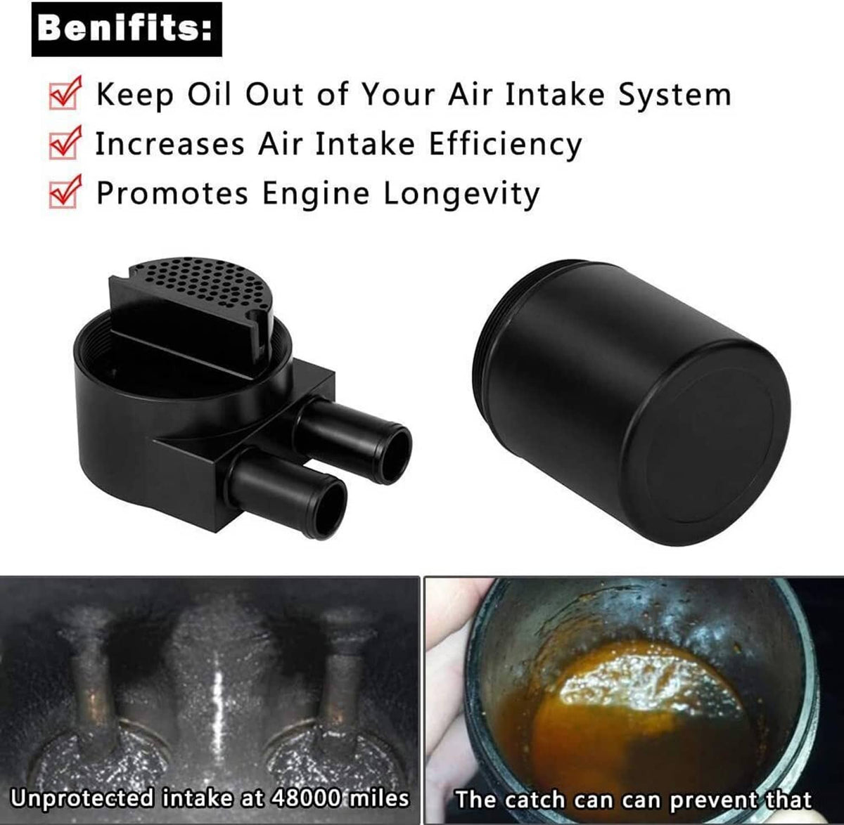 Solidspare For BMW N54 335i 135i E90 E92 E82 2006-2010 Reservior Oil Catch Can Tank Black