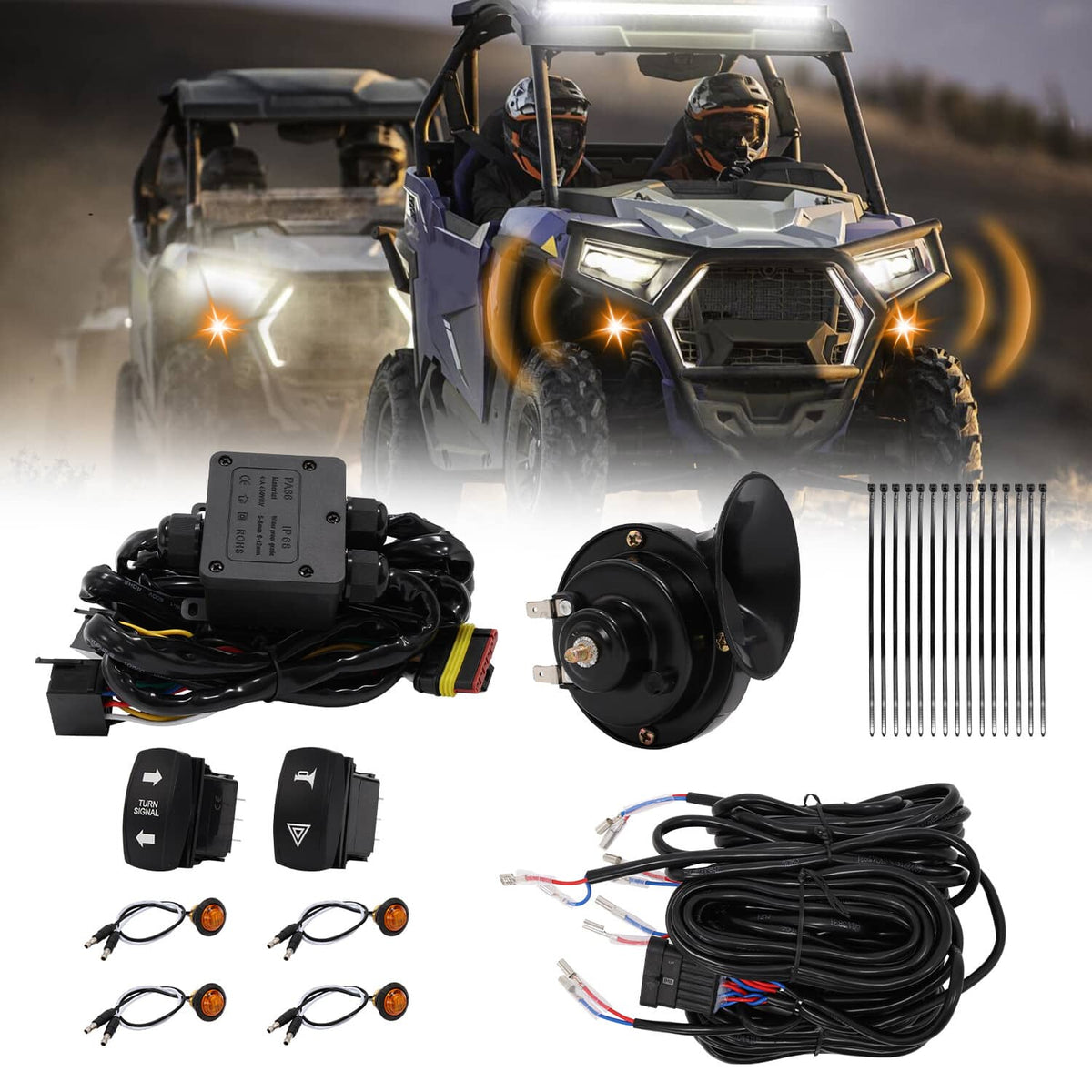 Solidspare Plug&Play Street Legal Turn Signal Horn Kit with 4 Amber Light For Most ATV UTV