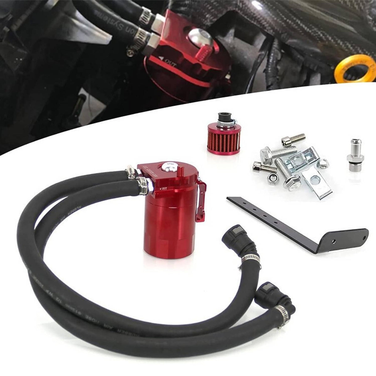 Solidspare Side Oil Separator Catch Can Tank For 2011-2021 F150 5.0L 2.7L 3.5L Ecoboost RED