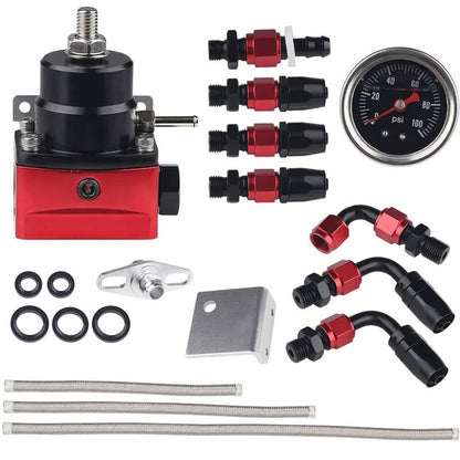 Solidspare Black-Red Universal Adjustable Fuel Pressure Regulator Kit Oil 0-100psi Gauge
