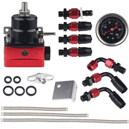Solidspare Black-Red Universal Adjustable Fuel Pressure Regulator Kit Oil 0-100psi Gauge