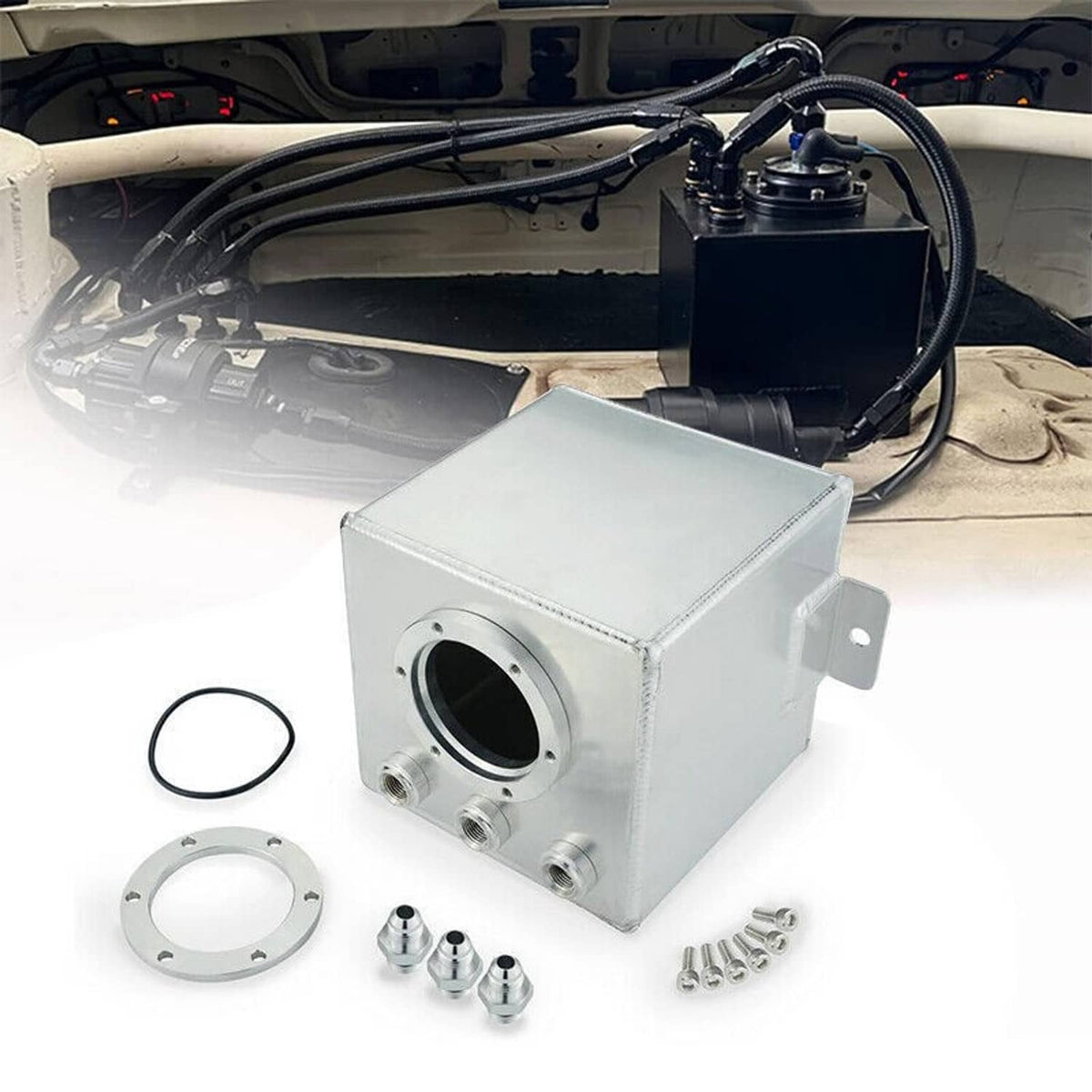 Solidspare 2L Aluminum High Flow Swirl Fuel Surge Pot Tank AN6 For 044 External Fuel Pump